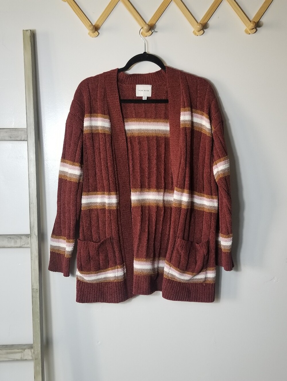PINK ROSE WOMEN'S RUST RED OPEN FRONT CARDIGAN SIZE LARGE